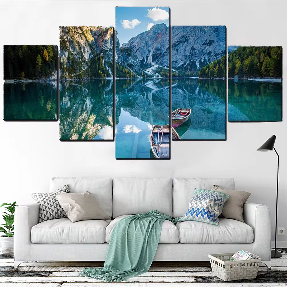 Clear Mountain Lake Outdoor Nature 5 Piece Canvas Wall Art Painting Wa ...