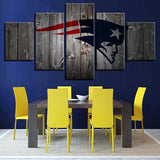 New England Patriots Rustic Wood NFL Football Team 5 Piece Canvas Wall Art Painting Wallpaper Poster Picture Print Photo Decor