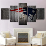 New England Patriots Rustic Wood NFL Football Team 5 Piece Canvas Wall Art Painting Wallpaper Poster Picture Print Photo Decor