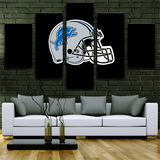 NFL Team Detroit Lions Logo Football Helmet Sports 5 Piece Canvas Wall Art Painting Wallpaper Poster Picture Print Photo Decor