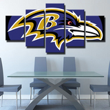 Baltimore Ravens NFL Team Logo Purple Pain Edition 5 Piece Canvas Wall Art Painting Wallpaper Poster Picture Print Photo Decor