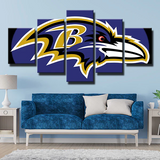 Baltimore Ravens NFL Team Logo Purple Pain Edition 5 Piece Canvas Wall Art Painting Wallpaper Poster Picture Print Photo Decor