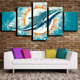 Miami Dolphins NFL Football Team Logo Grunge Style 5 Piece Canvas Wall Art Painting Wallpaper Poster Picture Print Photo Decor