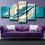 Miami Dolphins NFL Football Team Logo Grunge Style 5 Piece Canvas Wall Art Painting Wallpaper Poster Picture Print Photo Decor
