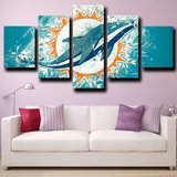 Miami Dolphins NFL Football Team Logo Grunge Style 5 Piece Canvas Wall Art Painting Wallpaper Poster Picture Print Photo Decor