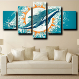 Miami Dolphins NFL Football Team Logo Grunge Style 5 Piece Canvas Wall Art Painting Wallpaper Poster Picture Print Photo Decor