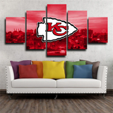 Kansas City Chiefs NFL  Team Logo Cityscape Background 5 Piece Canvas Wall Art Painting Wallpaper Poster Picture Print Photo Decor