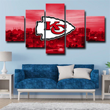 Kansas City Chiefs NFL  Team Logo Cityscape Background 5 Piece Canvas Wall Art Painting Wallpaper Poster Picture Print Photo Decor