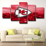 Kansas City Chiefs NFL  Team Logo Cityscape Background 5 Piece Canvas Wall Art Painting Wallpaper Poster Picture Print Photo Decor