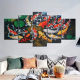 Vibrant Koi Fish Feng Shui Pond Goldfish 5 Piece Canvas Wall Art Painting Wallpaper Poster Picture Print Photo Decor