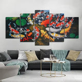 Vibrant Koi Fish Feng Shui Pond Goldfish 5 Piece Canvas Wall Art Painting Wallpaper Poster Picture Print Photo Decor