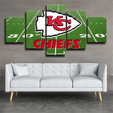 Kansas City Chiefs Team Logo on NFL Football Field 5 Piece Canvas Wall Art Painting Wallpaper Poster Picture Print Photo Decor
