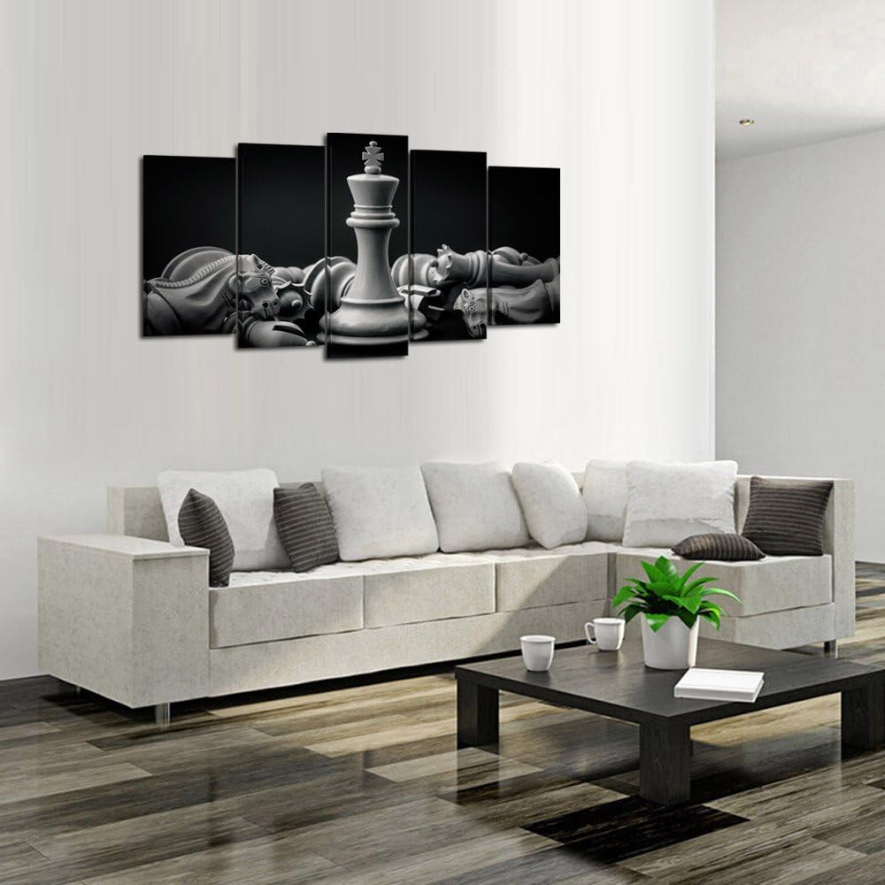 Black & White King Chess Game 5 Piece Canvas Wall Art Painting Wallpap ...