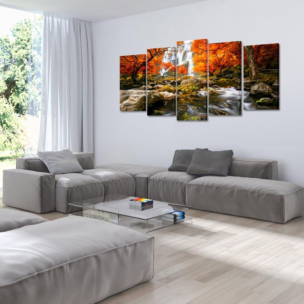 Autumn Nature Forest Trees Waterfalls 5 Piece Canvas Wall Art Painting ...
