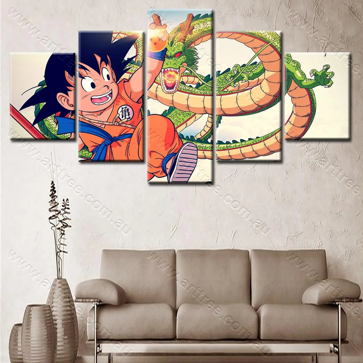 Dragon Ball Z Goku and Shenron Anime Lovers 5 Piece Canvas Wall Art Pa ...