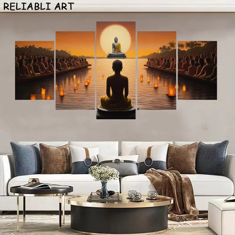 Lord Buddha Statue 5 Piece Canvas Wall Art Painting Wallpaper Poster P ...