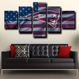 New England Patriots Logo and American Flag NFL 5 Piece Canvas Wall Art Painting Wallpaper Poster Picture Print Photo Decor