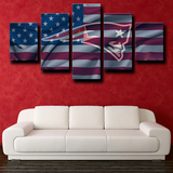 New England Patriots Logo and American Flag NFL 5 Piece Canvas Wall Art Painting Wallpaper Poster Picture Print Photo Decor