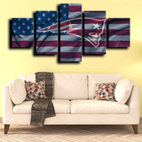 New England Patriots Logo and American Flag NFL 5 Piece Canvas Wall Art Painting Wallpaper Poster Picture Print Photo Decor