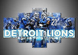 Blue Detroit Lions NFL Football Team 5 Piece Canvas Wall Art Painting Wallpaper Poster Picture Print Photo Decor