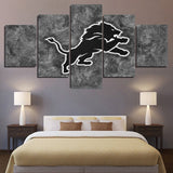 Detroit Lions Black & Gray NFL Football Team Logo 5 Piece Canvas Wall Art Painting Wallpaper Poster Picture Print Photo Decor