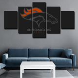 NFL Football Sports Team Denver Broncos Black Logo 5 Piece Canvas Wall Art Painting Wallpaper Poster Picture Print Photo Decor