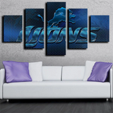 Detroit Lions NFL Sports Team Logo Succinct Symbol 5 Piece Canvas Wall Art Painting Wallpaper Poster Picture Print Photo Decor