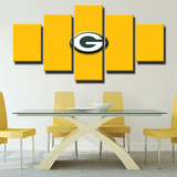 NFL American Football Team Green Bay Packers Logo Yellow 5 Piece Canvas Wall Art Painting Wallpaper Poster Picture Print Photo Decor