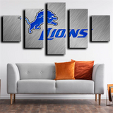 NFL Football Sports Team Detroit Lions Logo 5 Piece Canvas Wall Art Painting Wallpaper Poster Picture Print Photo Decor