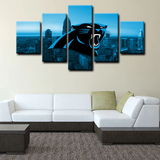 Carolina Panthers NFL Sports Team Logo City Skyline 5 Piece Canvas Wall Art Painting Wallpaper Poster Picture Print Photo Decor