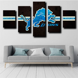 NFL Football Sports Team Detroit Lions Logo Black 5 Piece Canvas Wall Art Painting Wallpaper Poster Picture Print Photo Decor