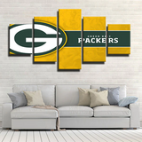NFL Football Sports Team Green Bay Packers Logo 5 Piece Canvas Wall Art Painting Wallpaper Poster Picture Print Photo Decor