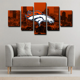 Denver Broncos NFL Football Sports Team Logo Cityscape 5 Piece Canvas Wall Art Painting Wallpaper Poster Picture Print Photo Decor