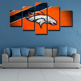 NFL Football Sports Team Denver Broncos Logo 5 Piece Canvas Wall Art Painting Wallpaper Poster Picture Print Photo Decor