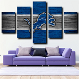 Detroit Lions NFL Sports Team Dark Blue Logo 5 Piece Canvas Wall Art Painting Wallpaper Poster Picture Print Photo Decor