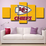 NFL Football Team Kansas City Chiefs Yellow Logo 5 Piece Canvas Wall Art Painting Wallpaper Poster Picture Print Photo Decor