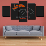 NFL Football Sports Team Denver Broncos Black Logo 5 Piece Canvas Wall Art Painting Wallpaper Poster Picture Print Photo Decor