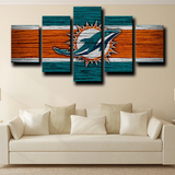 NFL Football Miami Dolphins Team Logo Sports 5 Piece Canvas Wall Art Painting Wallpaper Poster Picture Print Photo Decor