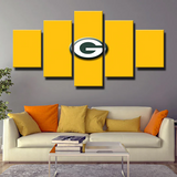NFL American Football Team Green Bay Packers Logo Yellow 5 Piece Canvas Wall Art Painting Wallpaper Poster Picture Print Photo Decor