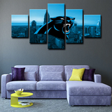 Carolina Panthers NFL Sports Team Logo City Skyline 5 Piece Canvas Wall Art Painting Wallpaper Poster Picture Print Photo Decor
