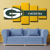 NFL Football Sports Team Green Bay Packers Logo 5 Piece Canvas Wall Art Painting Wallpaper Poster Picture Print Photo Decor