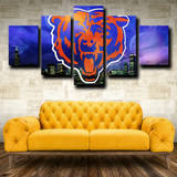 Chicago Bears Logo NFL Football Sports Cityscape 5 Piece Canvas Wall Art Painting Wallpaper Poster Picture Print Photo Decor