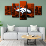 Denver Broncos NFL Football Sports Team Logo Cityscape 5 Piece Canvas Wall Art Painting Wallpaper Poster Picture Print Photo Decor