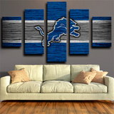 Detroit Lions NFL Sports Team Dark Blue Logo 5 Piece Canvas Wall Art Painting Wallpaper Poster Picture Print Photo Decor