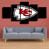NFL Football Team Kansas City Chiefs Logo Black 5 Piece Canvas Wall Art Painting Wallpaper Poster Picture Print Photo Decor