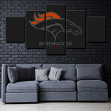 NFL Football Sports Team Denver Broncos Black Logo 5 Piece Canvas Wall Art Painting Wallpaper Poster Picture Print Photo Decor