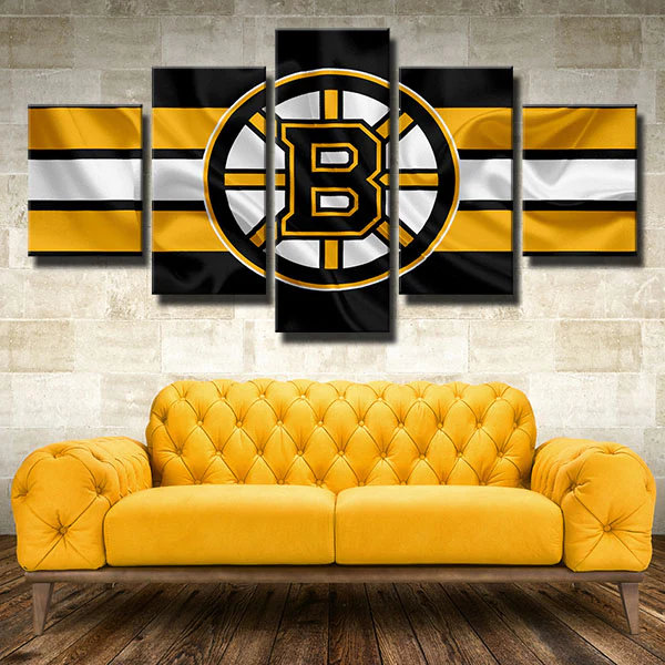 NHL Hockey Sports Team Boston Bruins Stripes Logo 5 Piece Canvas Wall — free download