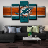 NFL Football Miami Dolphins Team Logo Sports 5 Piece Canvas Wall Art Painting Wallpaper Poster Picture Print Photo Decor