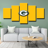 NFL American Football Team Green Bay Packers Logo Yellow 5 Piece Canvas Wall Art Painting Wallpaper Poster Picture Print Photo Decor