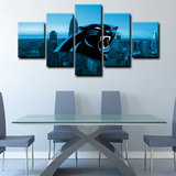 Carolina Panthers NFL Sports Team Logo City Skyline 5 Piece Canvas Wall Art Painting Wallpaper Poster Picture Print Photo Decor